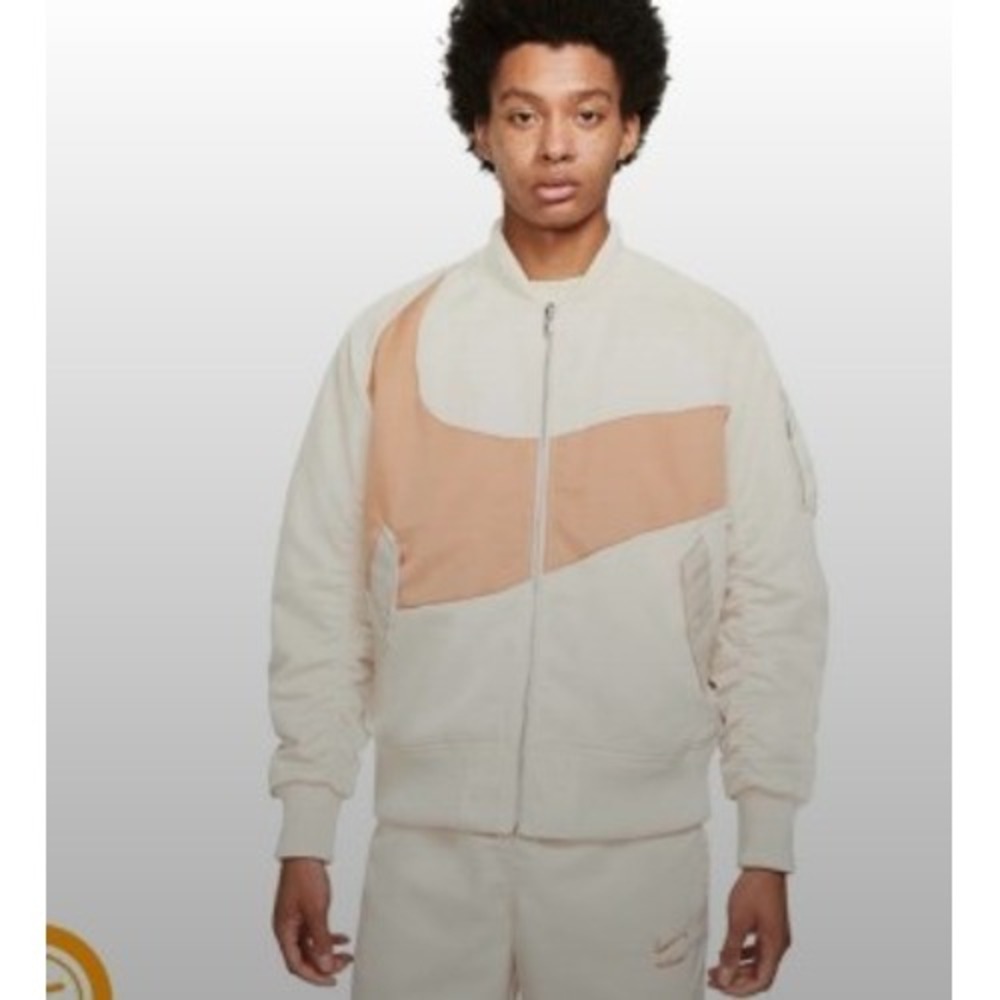 Nike Big Swoosh Bomber Jacket Cream Tan Men's Bomber Jacket - Size Medium